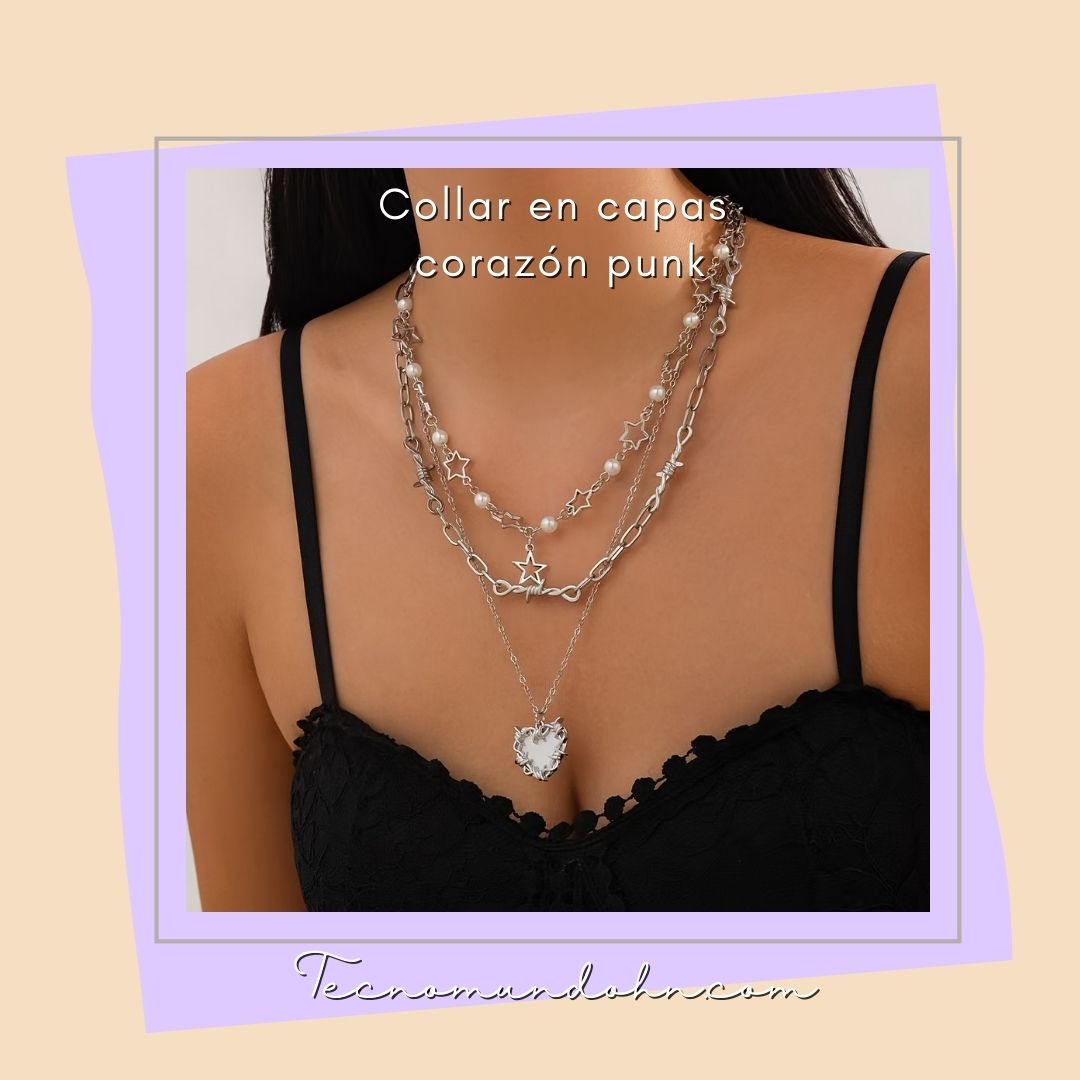 Collar En Capas Corazón Punk