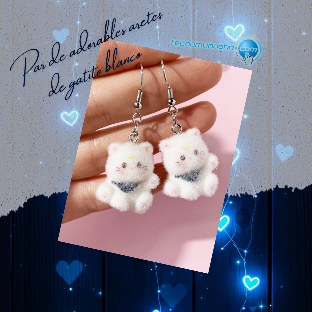 Par De Adorables Aretes De Gatito Blanco