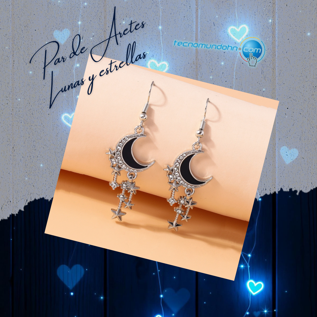 Par De Aretes Lunas Y Estrellas