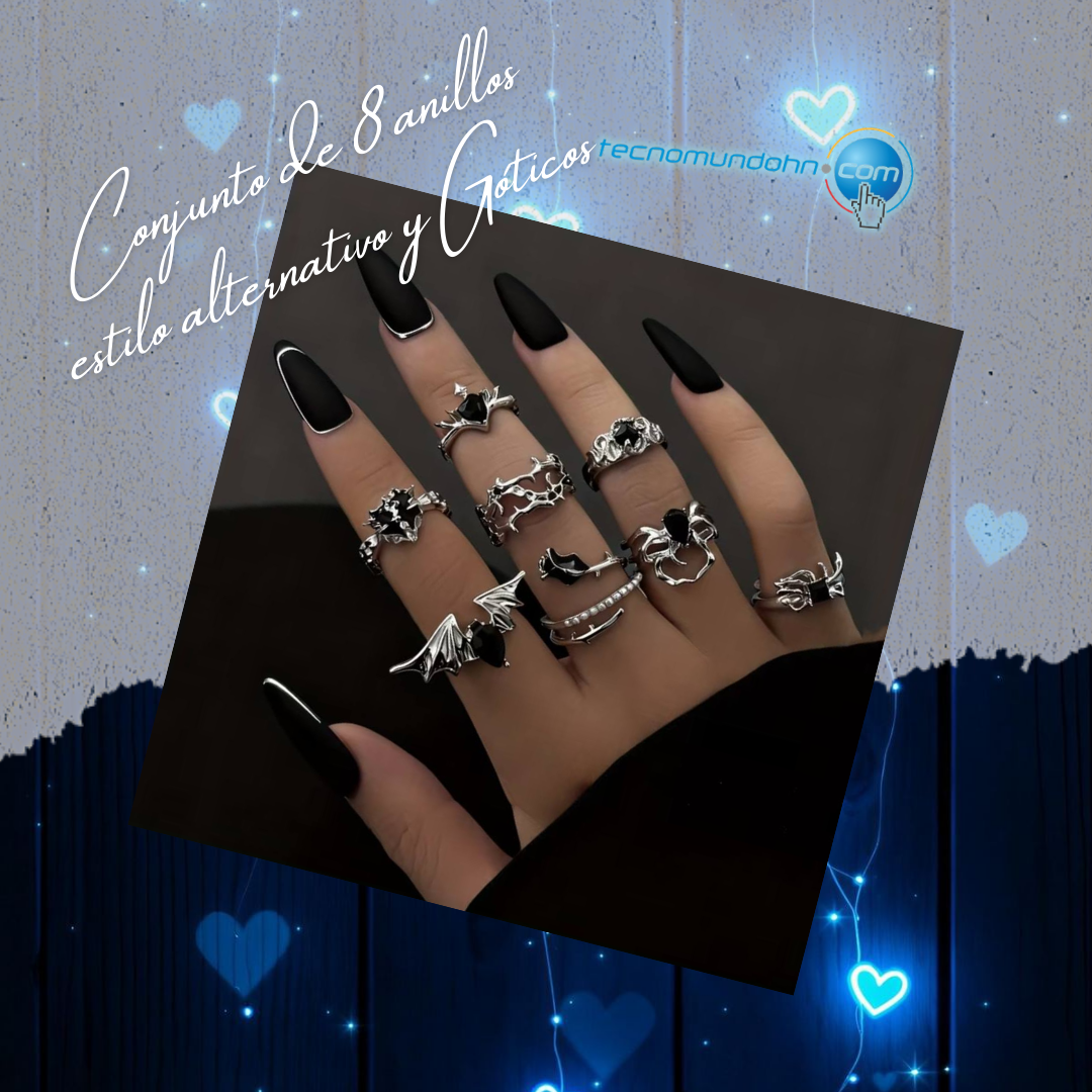 Conjunto De 8 Anillos Estilo Alternativo Y Góticos