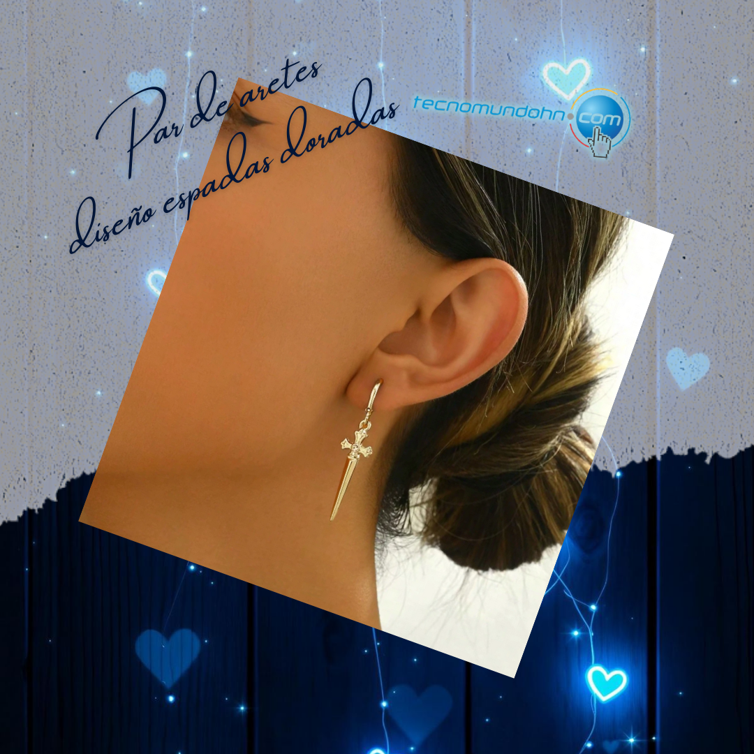 Par De Aretes Diseño Espadas Doradas