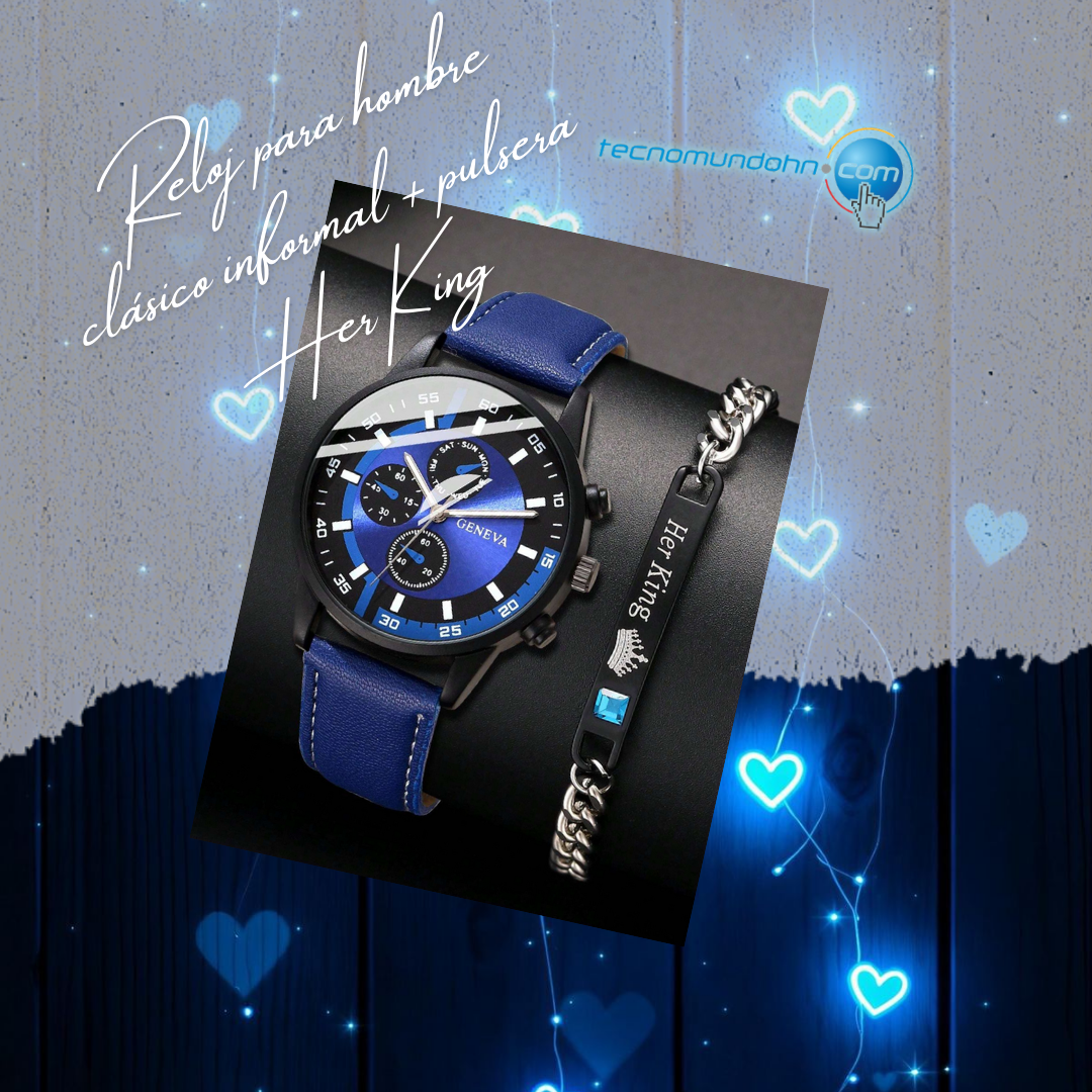 Reloj Para Hombre Clásico Informal + Pulsera Her King