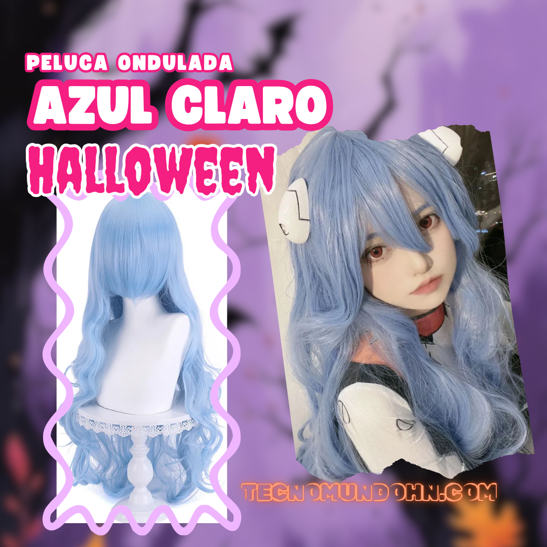 Peluca Azul Claro Ondulada 80Cm