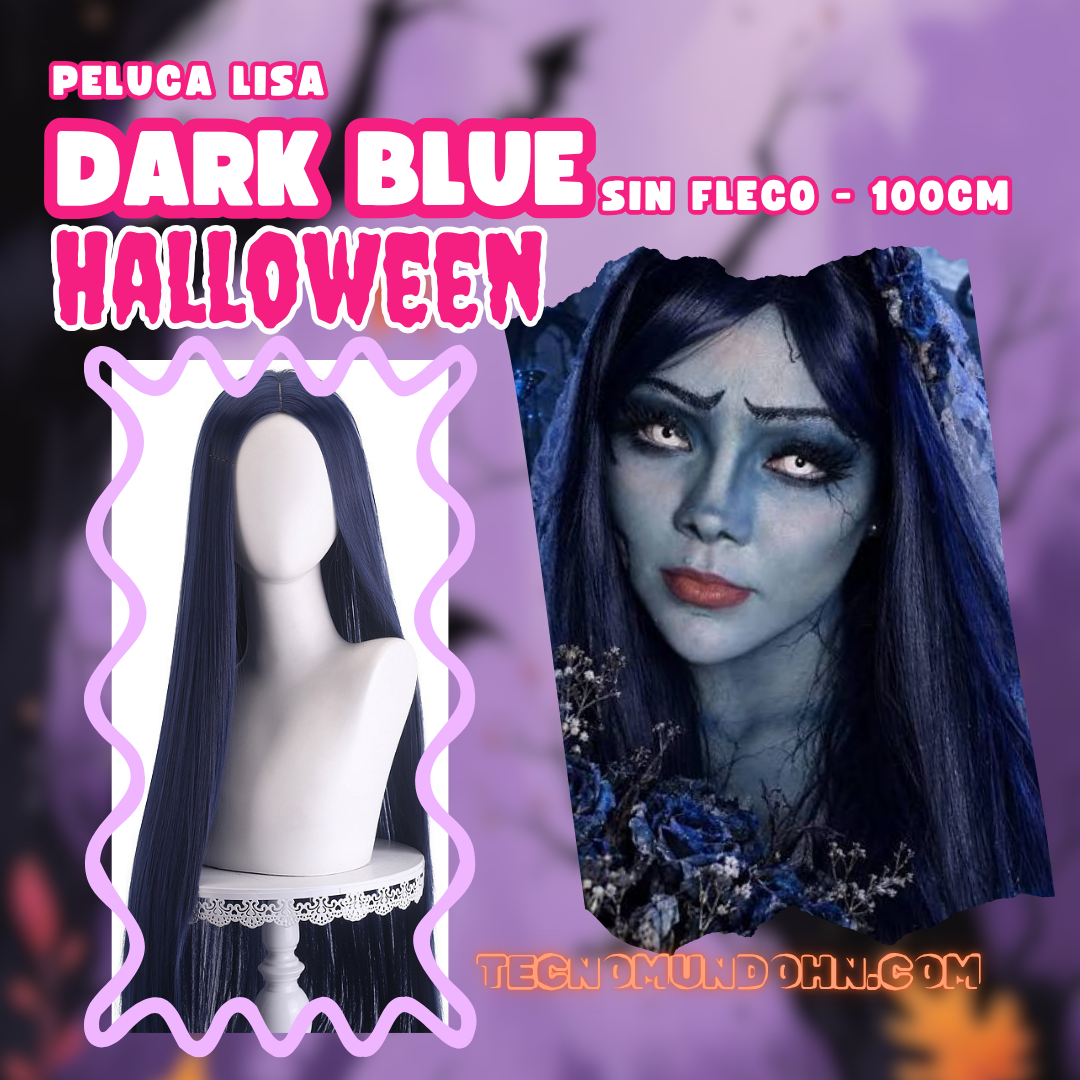 Peluca Lisa Dark Blue Sin Fleco 100Cm