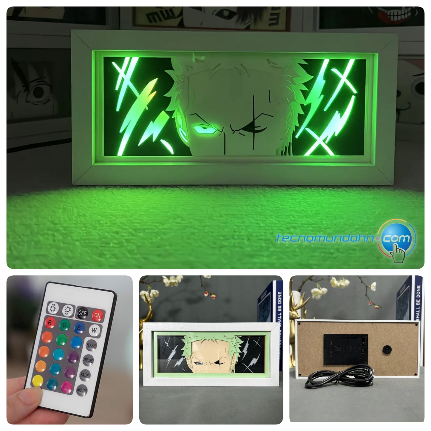 Lámpara Led Tipo Lightbox Zoro + Control Remoto| One Piece