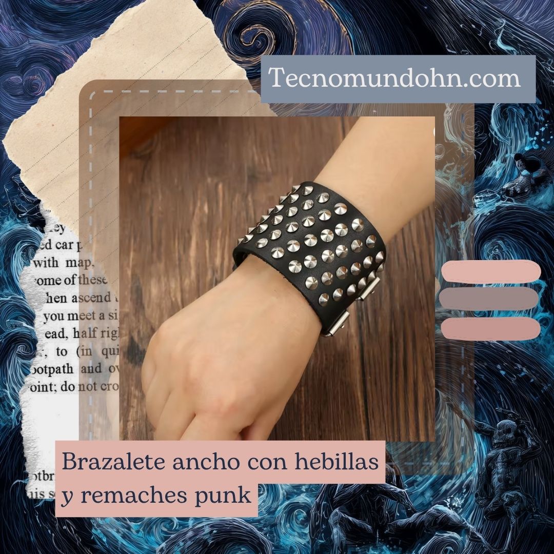 Brazalete Ancho Con Hebillas Y Remaches Punk
