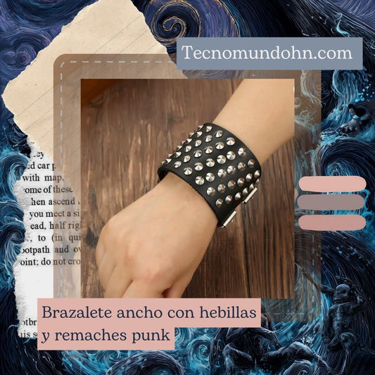 Brazalete Ancho Con Hebillas Y Remaches Punk