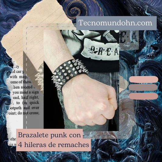 Brazalete Punk Con 4 Hileras De Remaches