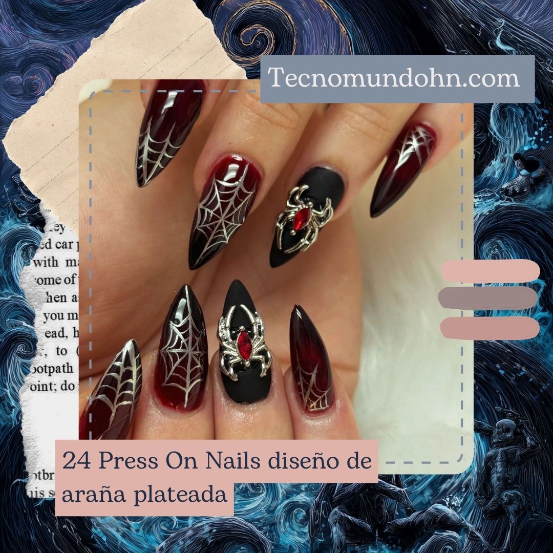 24 Press On Nails Diseño De Araña Plateada