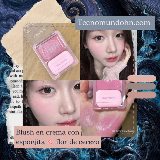Blush En Crema Con Esponjita  Flor De Cerezo