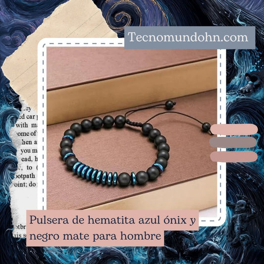 Pulsera De Hematita Azul Ónix Y Negro Mate Para Hombre