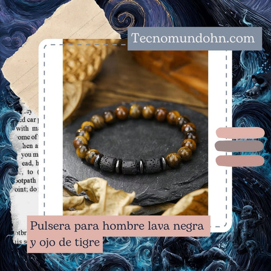 Pulsera Para Hombre Lava Negra Y Ojo De Tigre