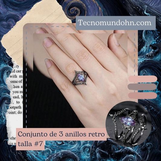 Conjunto De 3 Anillos Retro - Talla #7