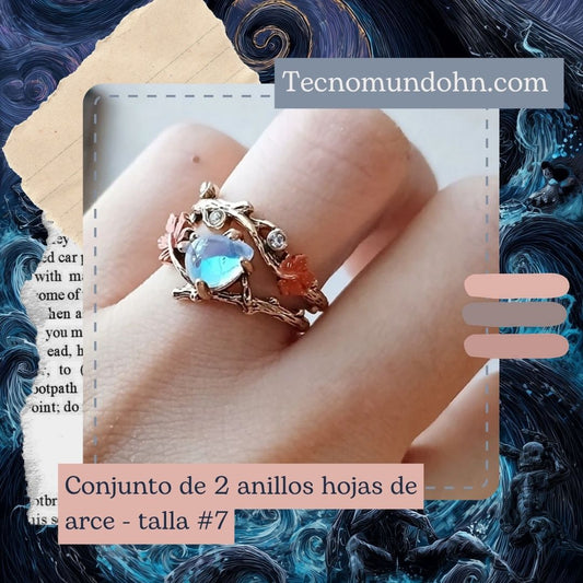 Conjunto De 2 Anillos Hojas De Arce - Talla #7