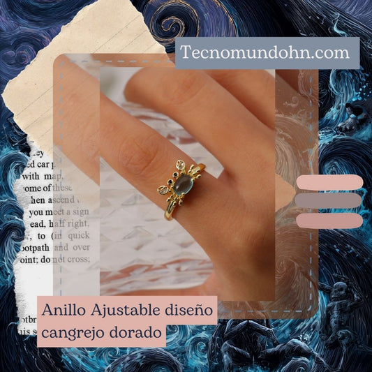 Anillo Ajustable Diseño Cangrejo Dorado