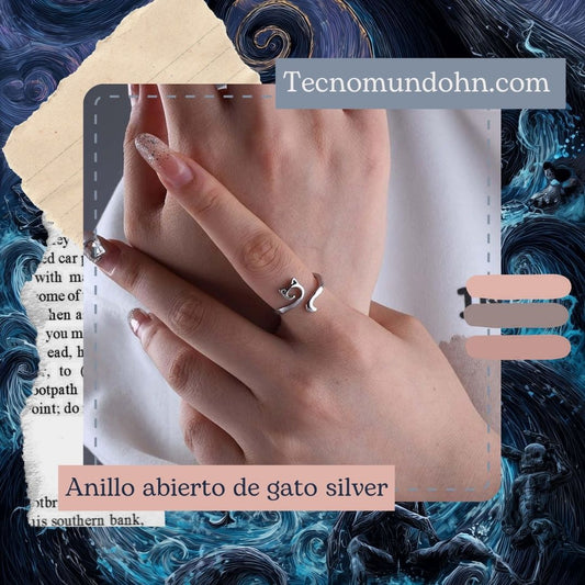 Anillo Abierto De Gato Silver