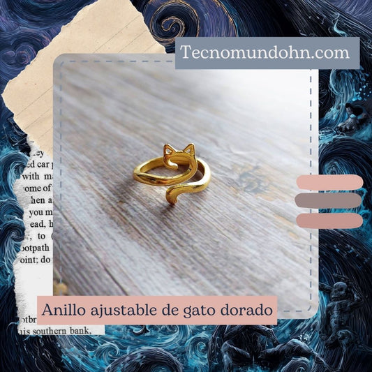 Anillo Ajustable De Gato Dorado