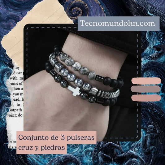 Conjunto De 3 Pulseras Cruz Y Piedras