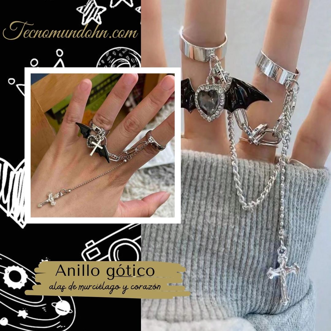 Anillo Gótico Con Alas De Murciélago Y Corazón