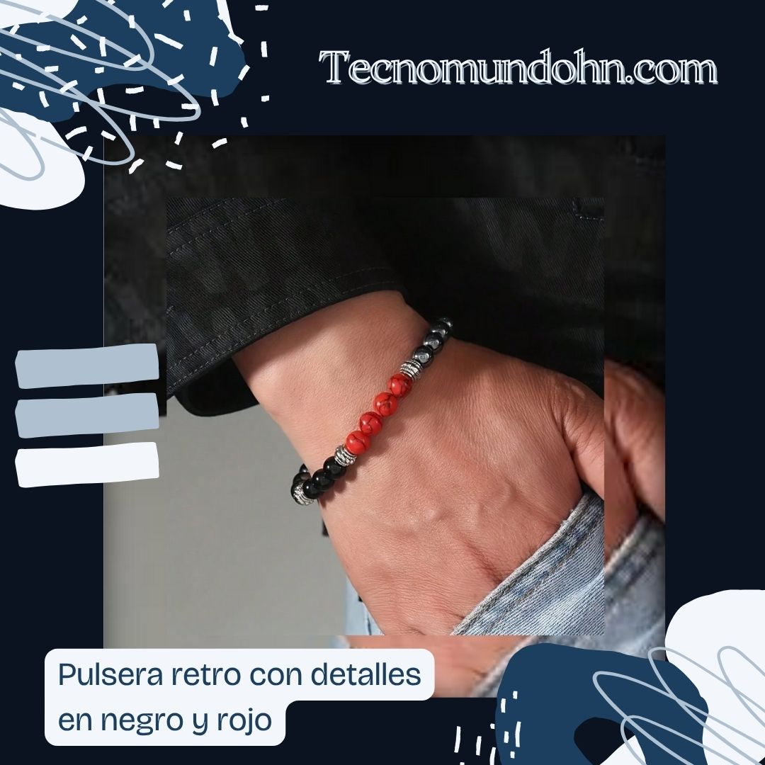 Pulsera Retro Con Detalles En Negro Y Rojo