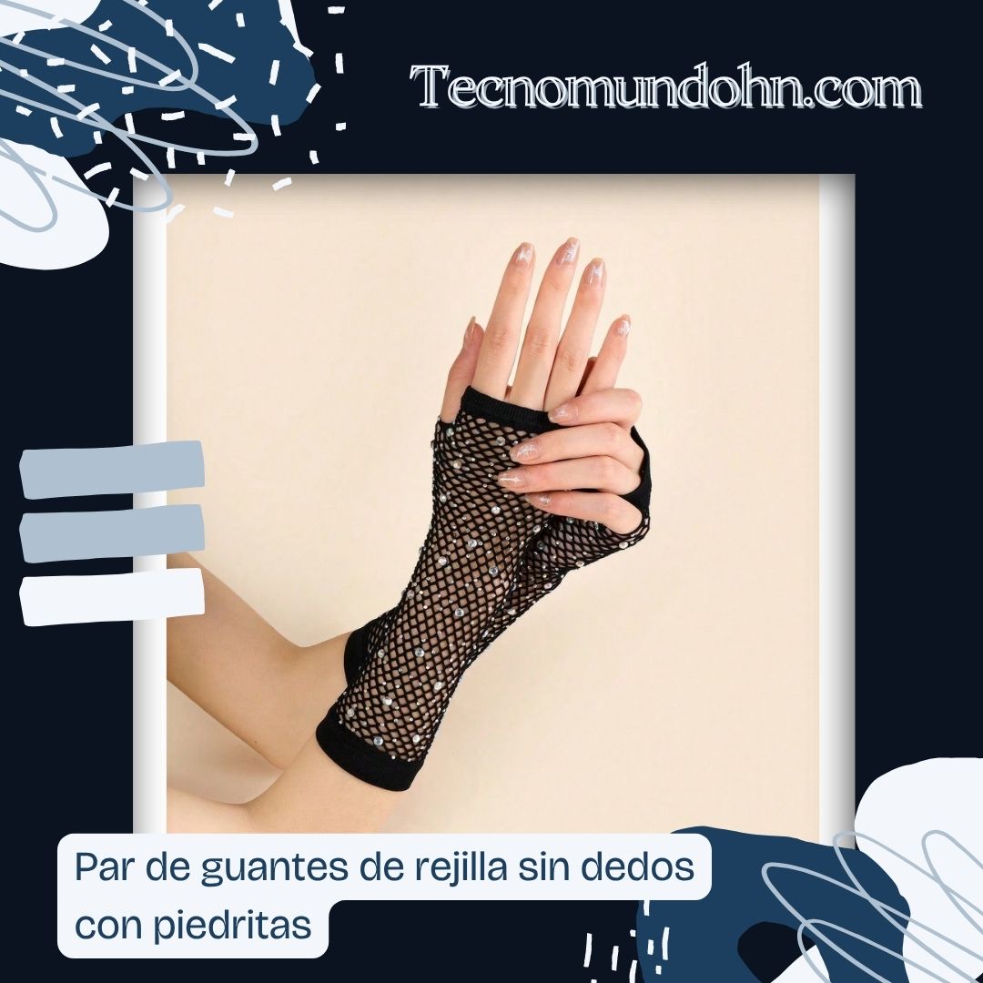 Par De Guantes De Rejilla Sin Dedos Con Piedritas