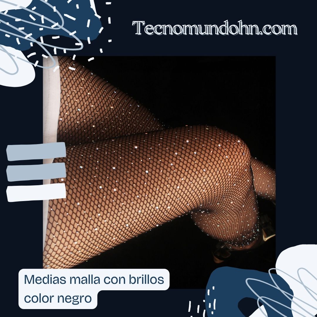 Medias Malla Con Brillos Color Negra