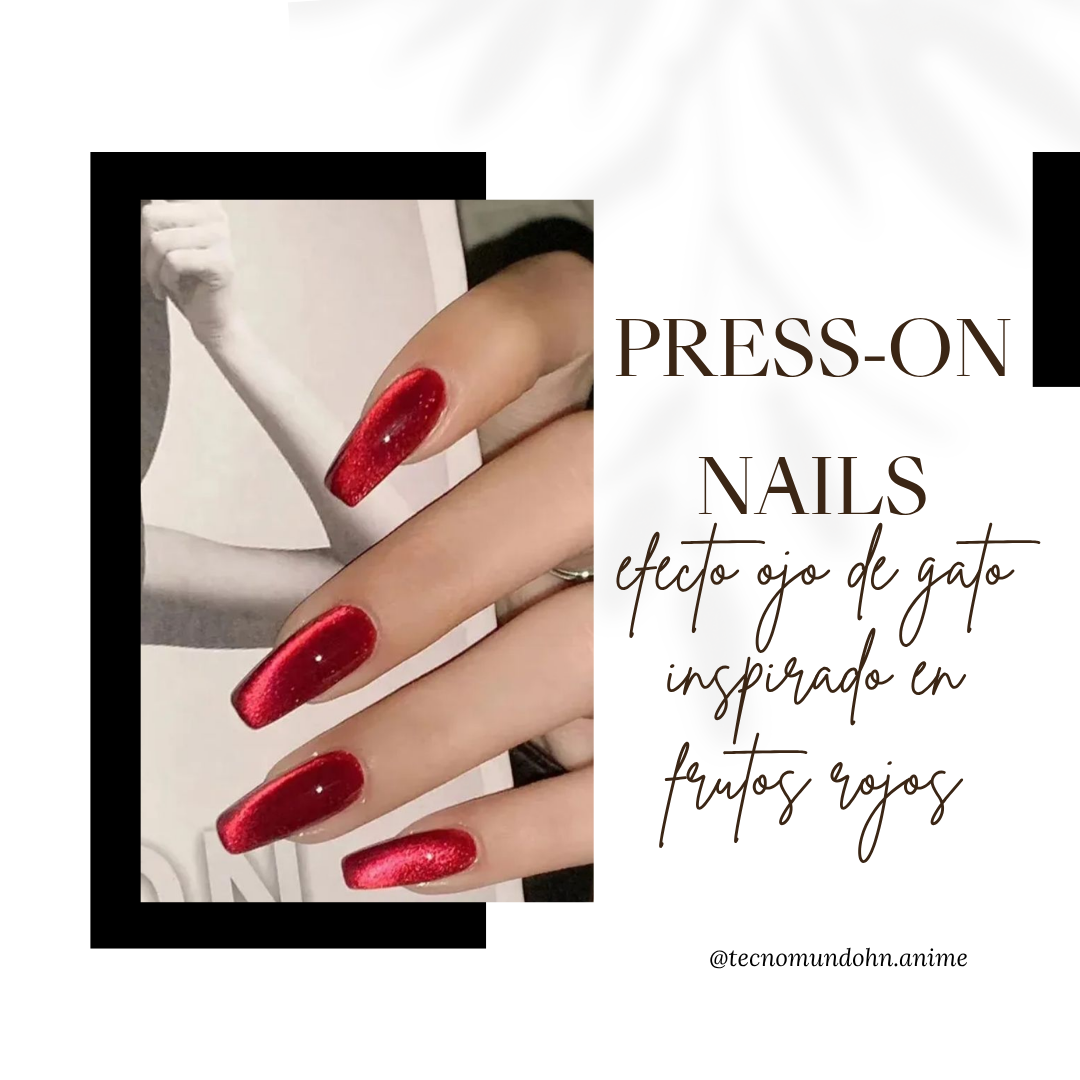 Press On Nails Efecto De Ojo Gato Inspirado Frutos Rojos