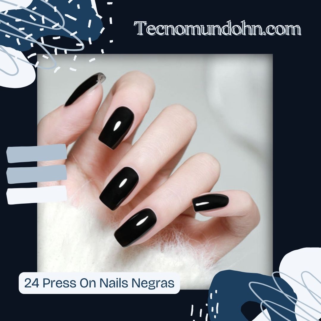 24 Press On Nails Negras