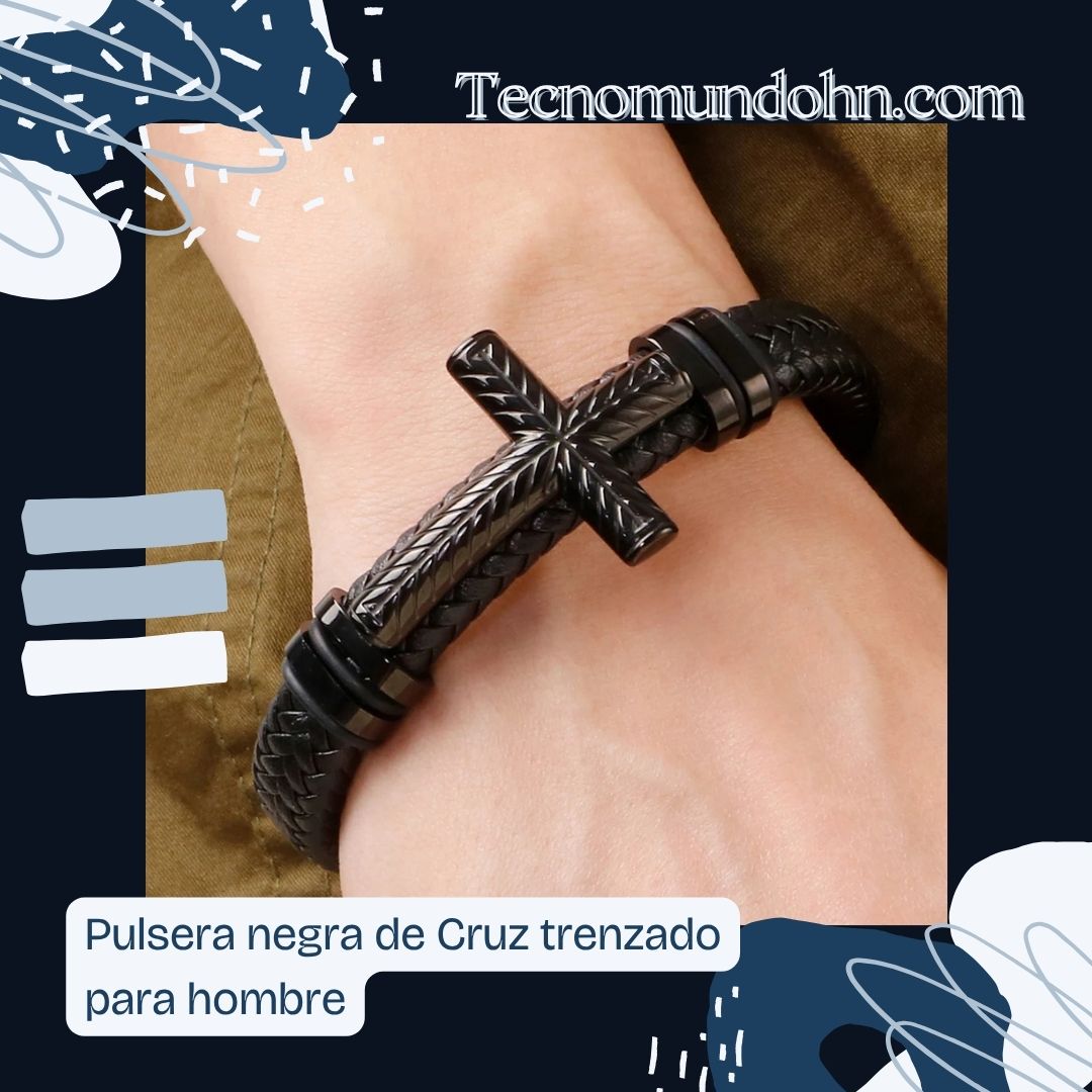 Pulsera Negra De Cruz Trenzado Para Hombre