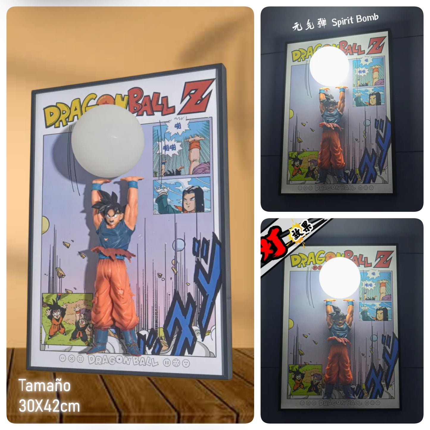 Cuadro De Luz Con Figura Goku | Dragon Ball Z - 30X42Cm