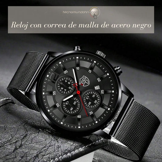 Reloj Con Correa De Malla De Acero Negro