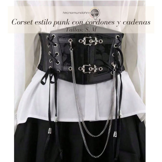 Cinturón De Corsé Con Cordón Elástico Estilo Punk Oscuro (Talla S,M)