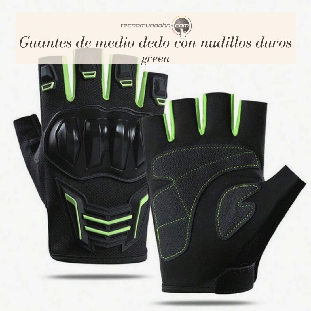 Guantes De Medio Dedo Con Nudillos Duros Green
