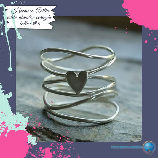 Anillo estilo alambre corazón