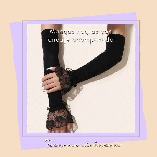 Mangas Negras Con Encaje Acampanada