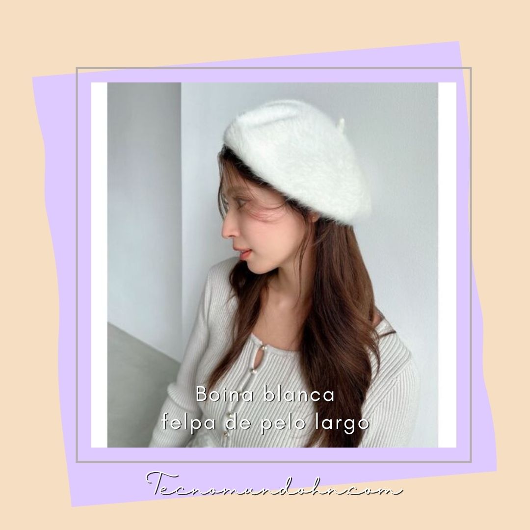Boina Blanca Felpa De Pelo Largo