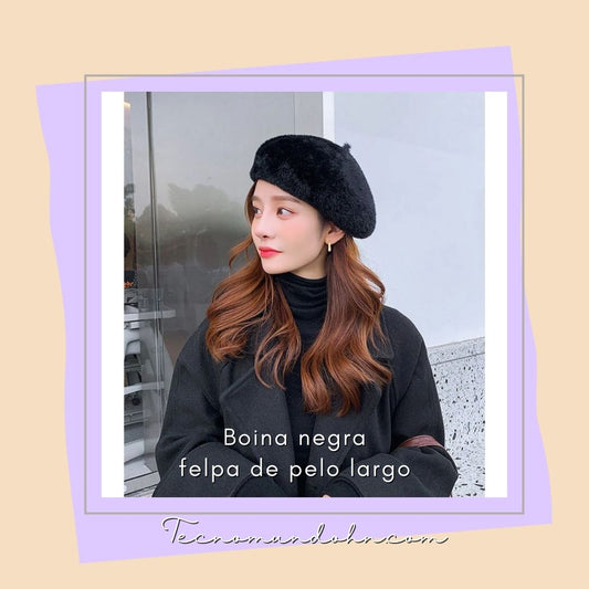 Boina Negra Felpa De Pelo Largo