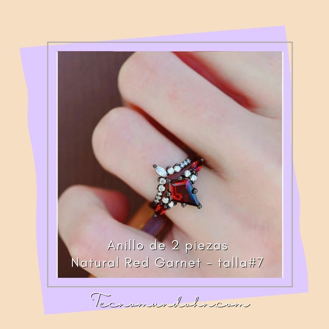 Anillo De 2 Piezas Natural Red Garnet