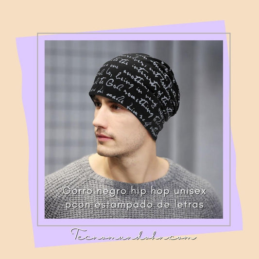 Gorro Negro Hip Hop Unisex Con Estampado De Letras