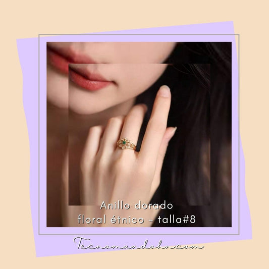 Anillo Dorado Floral Étnico