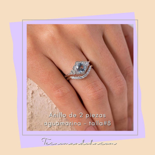 Anillo De 2 Piezas Aguamarina