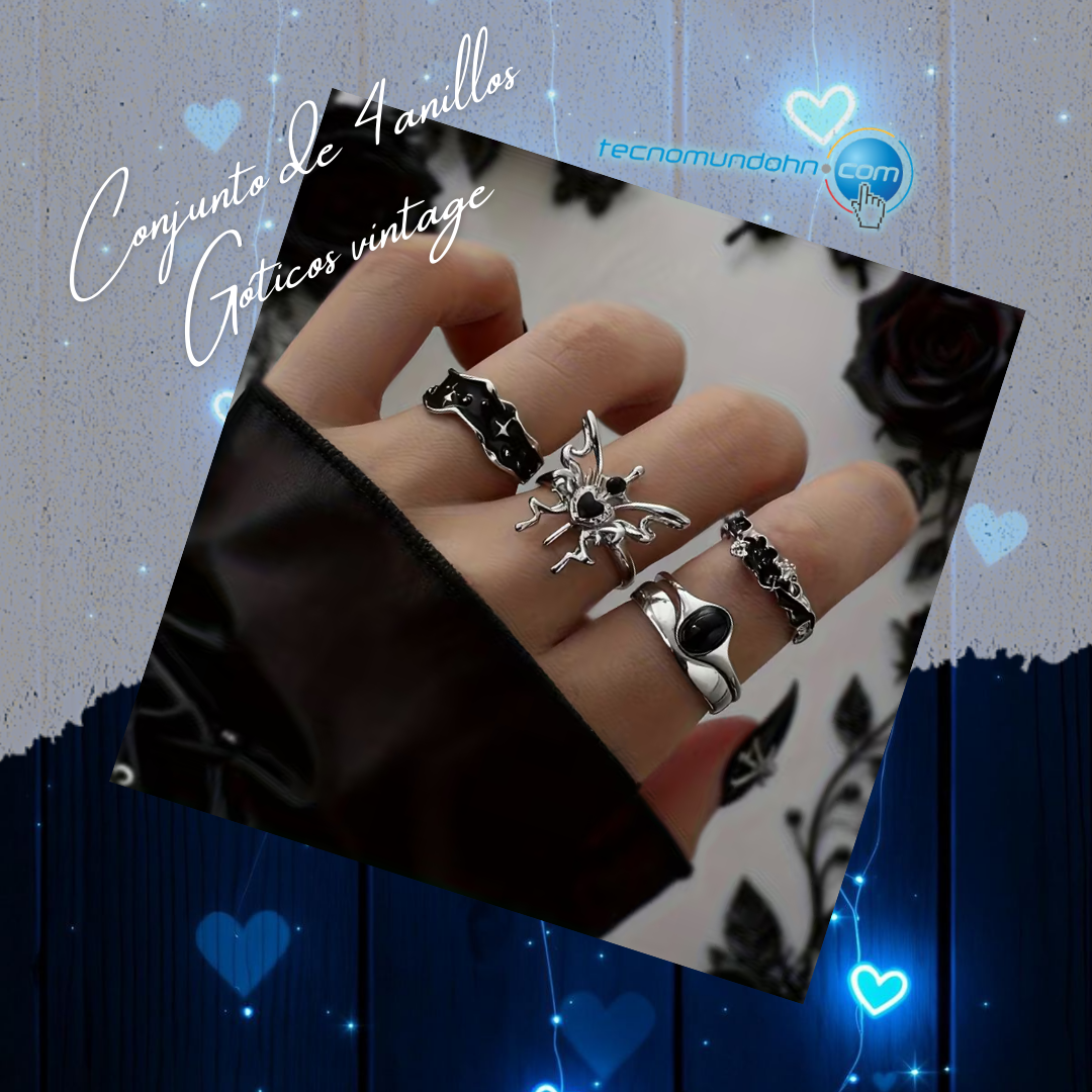 Conjunto De 4 Anillos Góticos Vintage