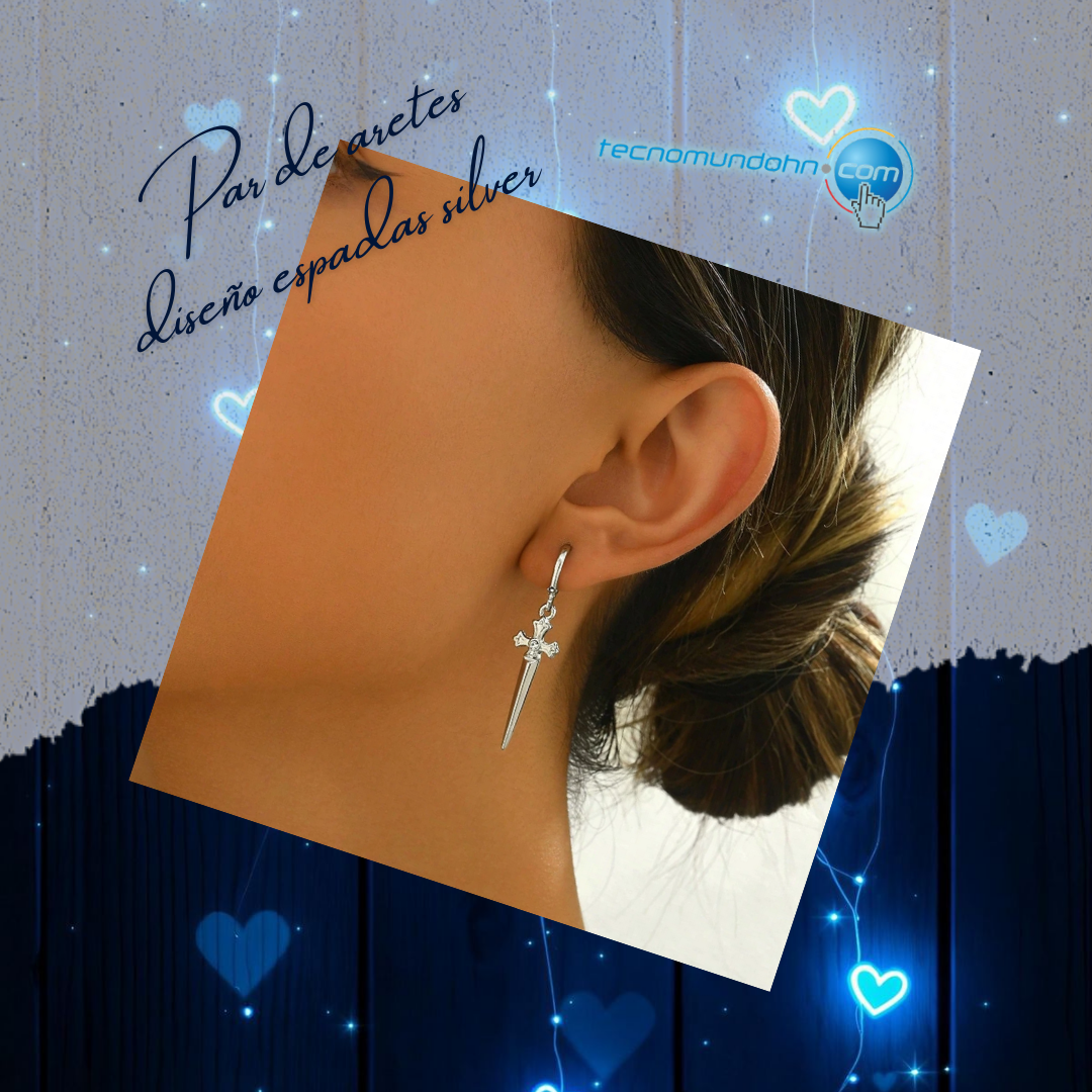 Par De Aretes Diseño Espadas Silver
