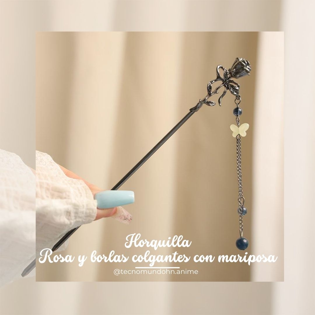Horquilla Rosa Y Borlas Colgantes Con Mariposa