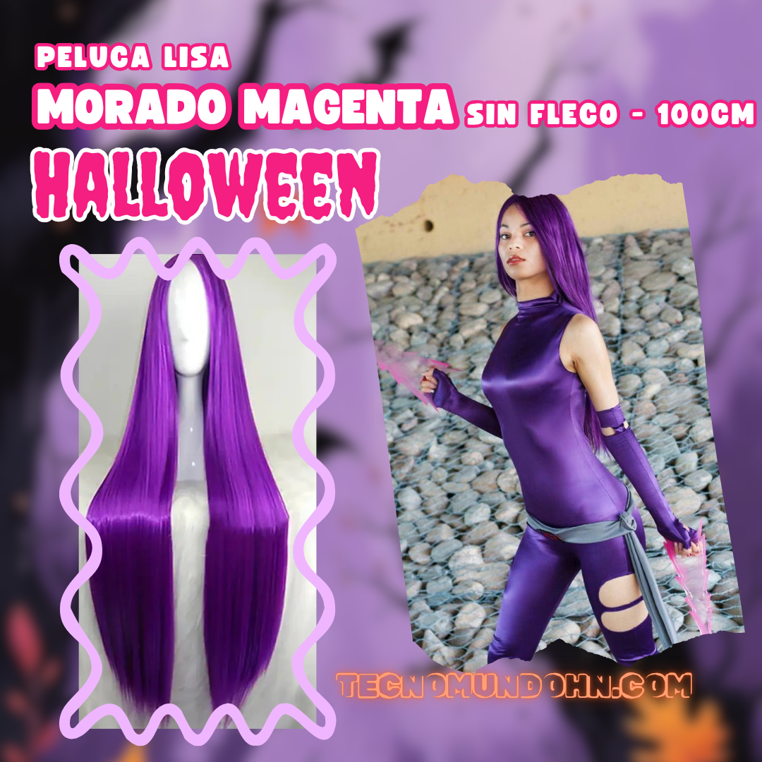 Peluca Lisa Morado Magenta Sin Fleco 100Cm
