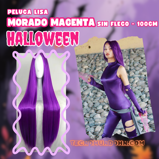 Peluca Lisa Morado Magenta Sin Fleco 100Cm