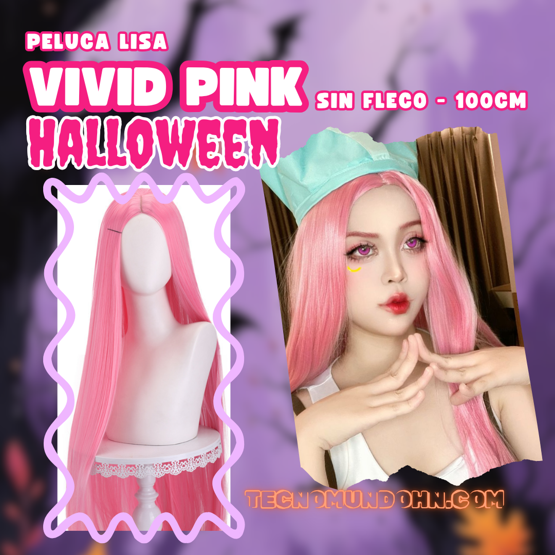Peluca Lisa Vivid Pink Sin Fleco 70Cm