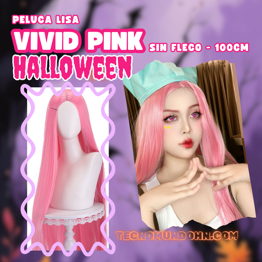 Peluca Lisa Vivid Pink Sin Fleco 70Cm