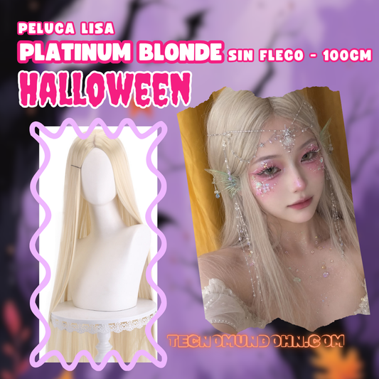 Peluca Lisa Platinum Blonde Sin Fleco 100Cm