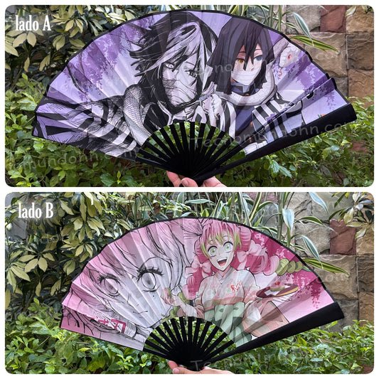 Abanico Plegable Doble Lado Obanai Y Mitsuri | Demon Slayer